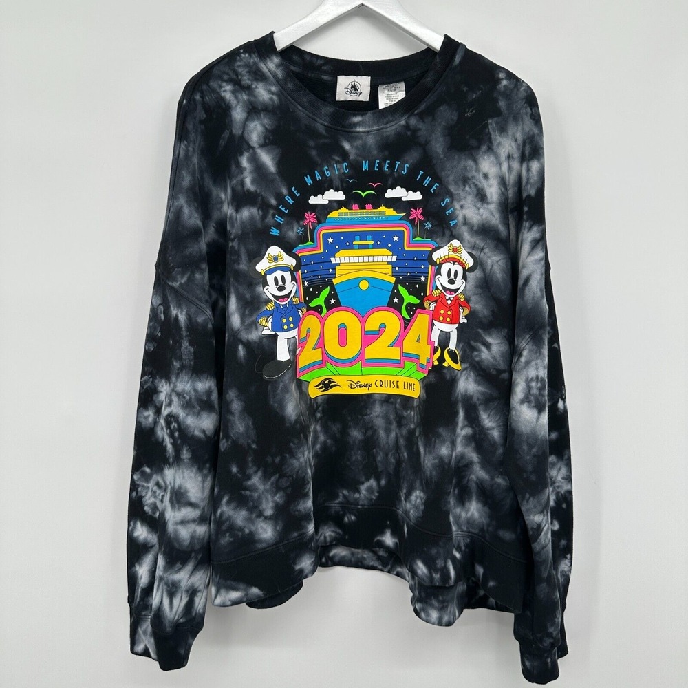 Disney Cruise Line 2024 Adult Sweatshirt Top‎ Size Large Oversize Gray Tie Dye